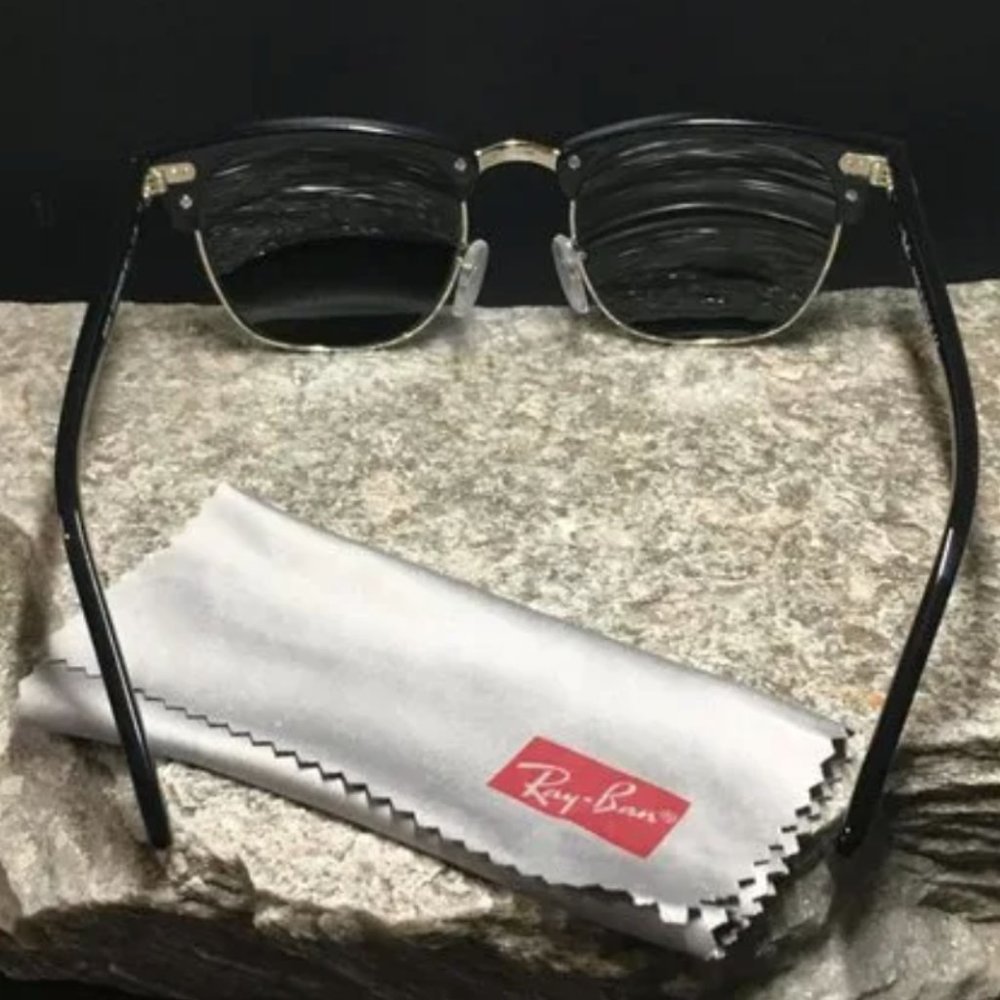 Ray Ban RB3016 Classic Retro Punk Clubmaster Sunglasses Black Silver Dark Lens - Picture 5 of 6